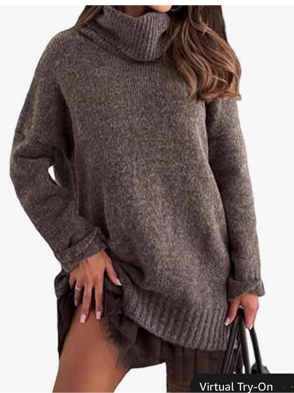 Cozy Taupe Turtleneck Sweater Dress for Women